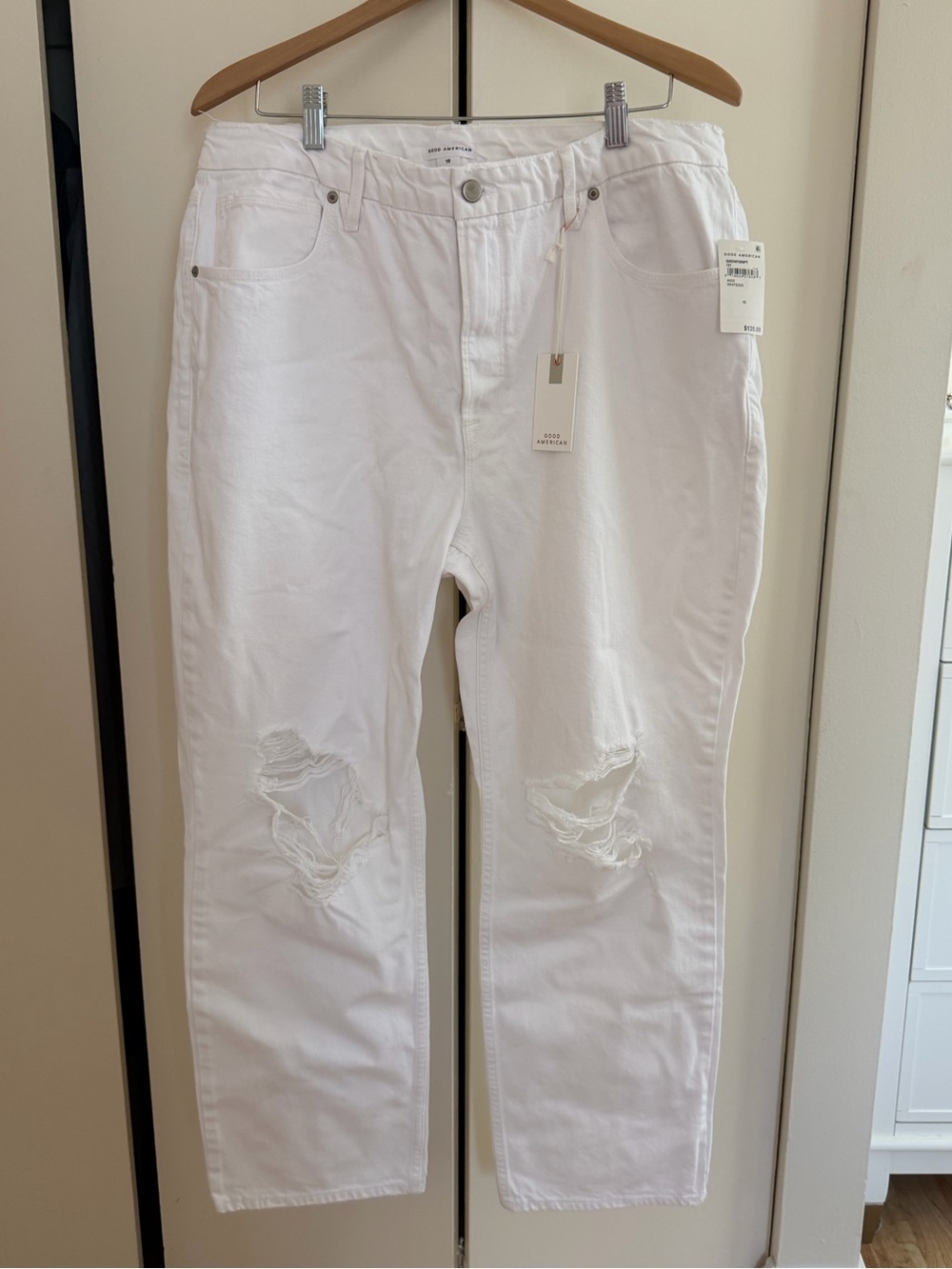 Good American Good 90s Duster Natural Fray Jeans in White - Size 15 - Picture 2 of 6